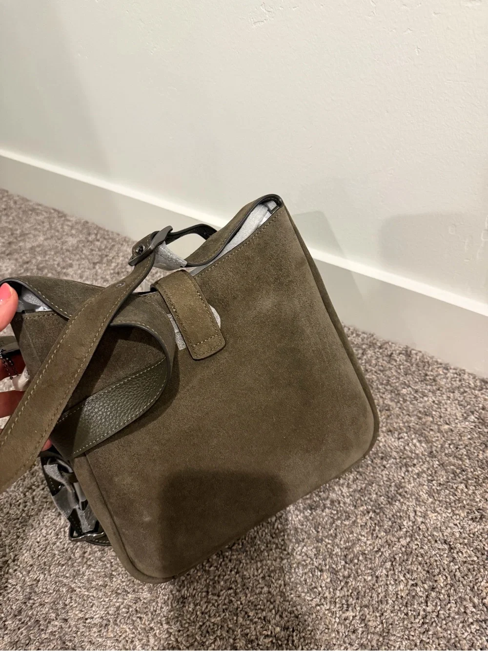 Coach Hadley army green Suede Turn-Lock Shoulder Bag